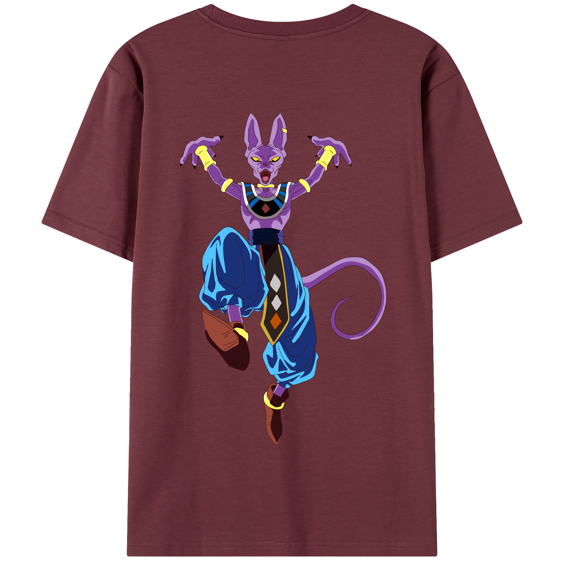 （画像用） ドラゴンボール ビルス 破壊神ビルス DRAGON BALL Beerus Birusu 綿100％半袖Tシャツ（背面プリント）